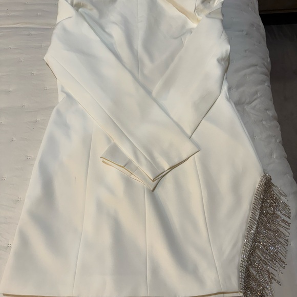Mainstrip Women’s Ivory Crystal Fringe Fitted Blazer/ Mini Dress Size L NWT - Picture 10 of 13